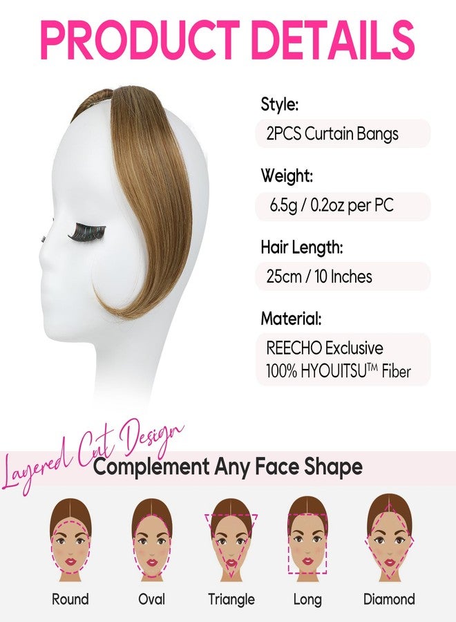 REECHO Bangs Hair Clip in Bangs, 2 PCS Face-Framing Classic Curtain Bangs Fringe Fake Bangs Hairpieces for Women Daily Wear - Light Brown with Highlights - Image 2